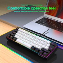 SNPURDIRI Black And White RGB Lighting ABS Cable Keyboard, Compact 61 Keyboard, Suitable For PC/ Game Players, Typists, Travelers, Convenient Business Travel 60% Cable Game Keyboard - Black and White - View 8