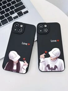 1對情侶風格黑色啞面印花眼睛款手機殼，適用於 iPhone（2入組） - 彩色 - 查看 1