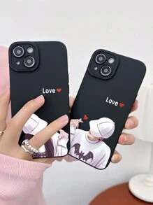 1對情侶風格黑色啞面印花眼睛款手機殼，適用於 iPhone（2入組） - 彩色 - 查看 2