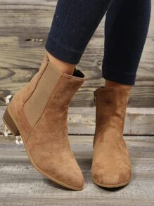 Women's Boots Fashion French Vintage Soft Leather Short Boots Women's Chelsea Boots Round Toe Frosted Suede Side Zipper  Boots Imitation Suede Boots - Khaki - View 3