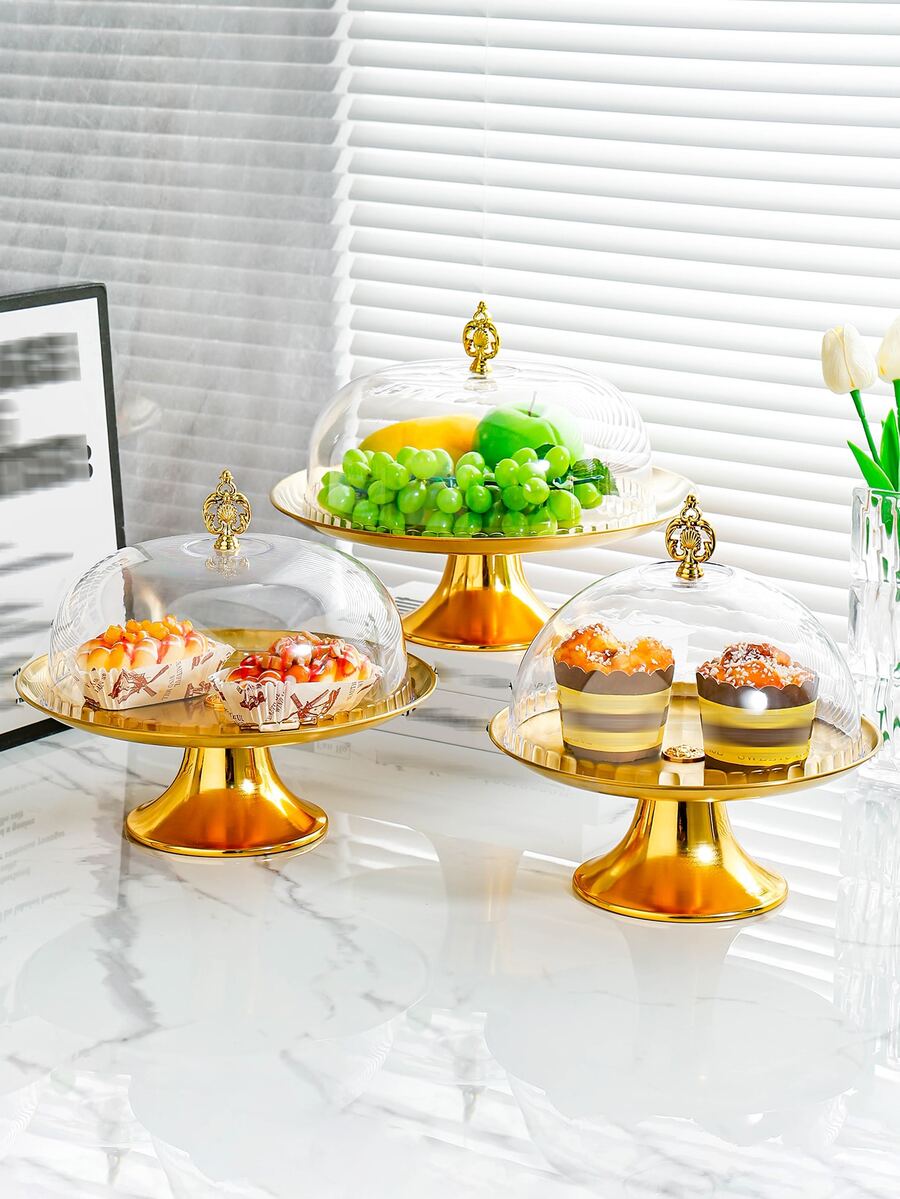 1pc Stainless Steel Tray With Lid Cake Tray - Gold - View 1