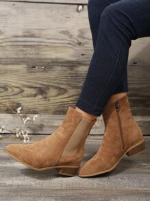 Women's Boots Fashion French Vintage Soft Leather Short Boots Women's Chelsea Boots Round Toe Frosted Suede Side Zipper  Boots Imitation Suede Boots - Khaki - View 1