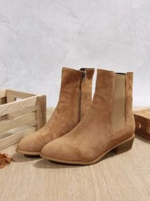Women's Boots Fashion French Vintage Soft Leather Short Boots Women's Chelsea Boots Round Toe Frosted Suede Side Zipper  Boots Imitation Suede Boots - Khaki - View 6