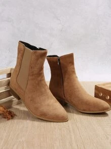 Women's Boots Fashion French Vintage Soft Leather Short Boots Women's Chelsea Boots Round Toe Frosted Suede Side Zipper  Boots Imitation Suede Boots - Khaki - View 7
