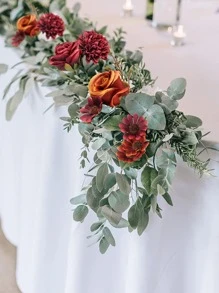 4pcs/set Artificial Flower Bouquet, Suitable For Autumn, Wedding Decoration, Bridal Bouquet, Wrist Flowers, Corsage Material, Home Living Room Bedroom Vase Decoration, Diy Birthday Party Cake Material, New Year Decoration Material, Photoshoot Props - 亮橙色 - 查看 6