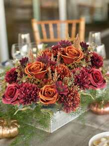 4pcs/set Artificial Flower Bouquet, Suitable For Autumn, Wedding Decoration, Bridal Bouquet, Wrist Flowers, Corsage Material, Home Living Room Bedroom Vase Decoration, Diy Birthday Party Cake Material, New Year Decoration Material, Photoshoot Props - 亮橙色 - 查看 5