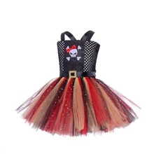 Pirate Dress-up Party Set For Girls Including Pirate Flag Headband, Skull Handbag & Dress - Black - View 3