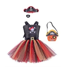 Pirate Dress-up Party Set For Girls Including Pirate Flag Headband, Skull Handbag & Dress - Black - View 2