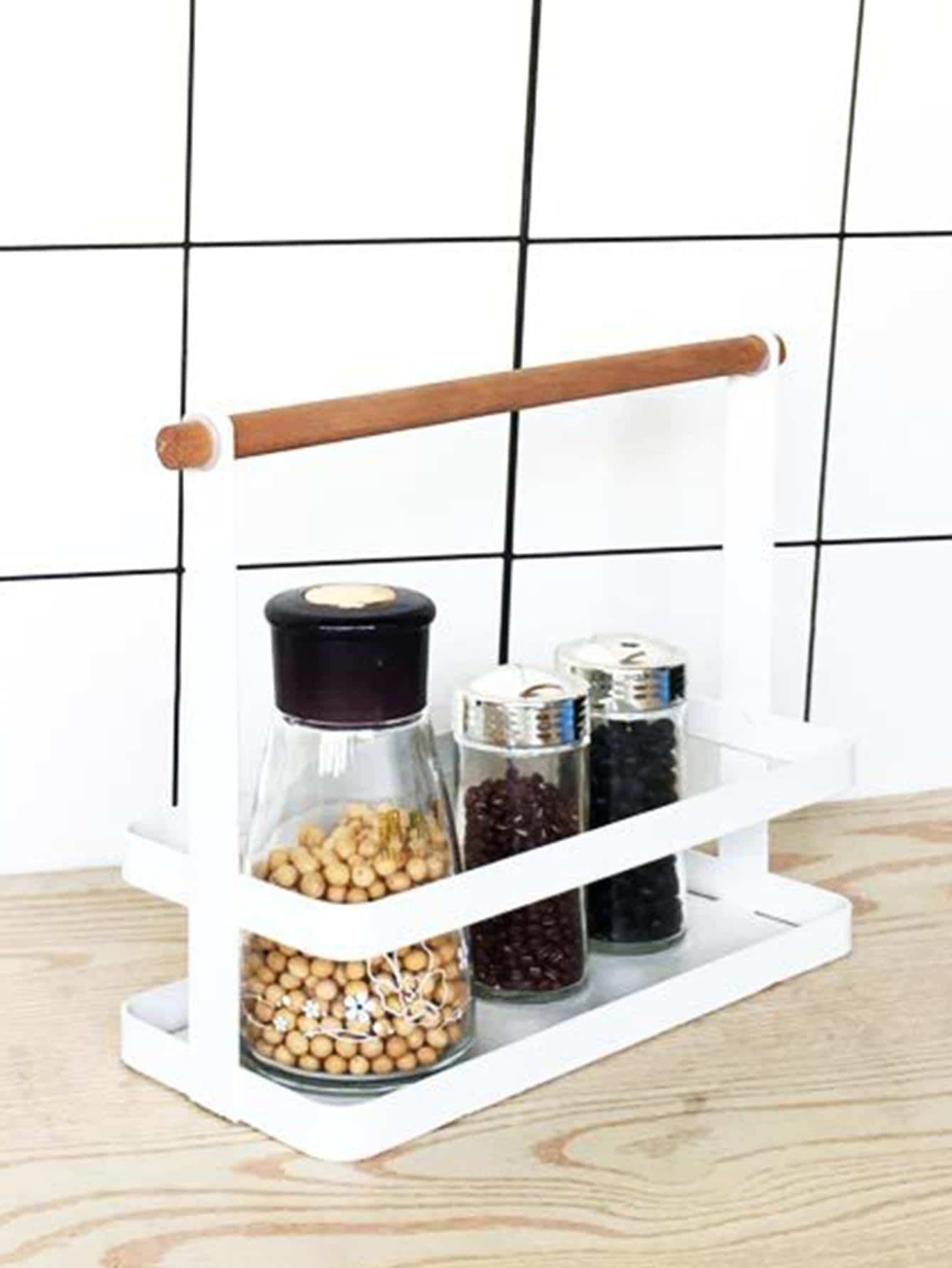 1個日式風格簡約香料架和廚房檯面置物架,存放調味料和調料 - 白色 - 查看 1