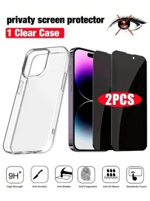 3 Packs 2 Privacy Screen Protector Compatible With iPhone 14 11 12 13 PRO MAX Mini Anti-Spy Tempered Glass Compatible With iPhone XS Max XR X 6 7 8 Plus SE Plus 1 Clear Silicone Case - Black - View 1