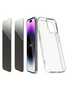 3 Packs 2 Privacy Screen Protector Compatible With iPhone 14 11 12 13 PRO MAX Mini Anti-Spy Tempered Glass Compatible With iPhone XS Max XR X 6 7 8 Plus SE Plus 1 Clear Silicone Case - Black - View 2