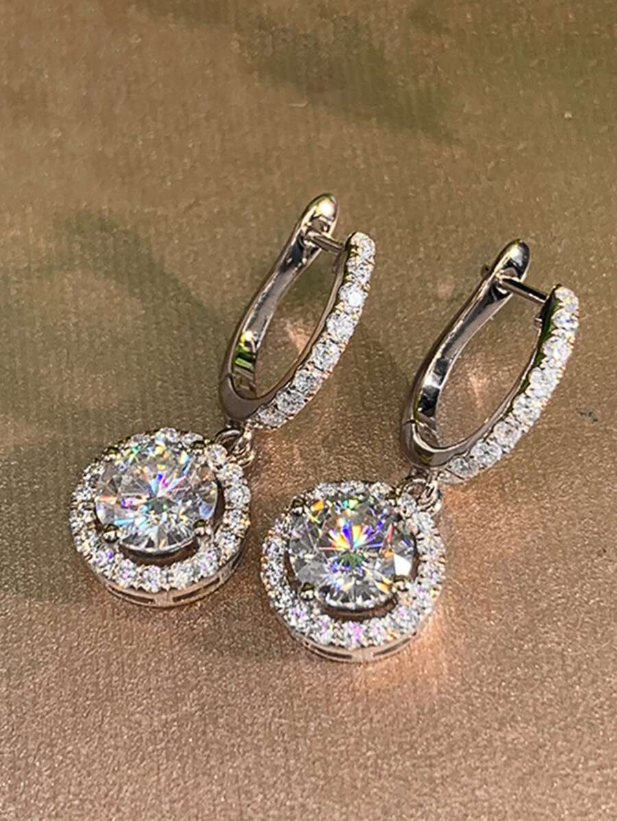 1 Pair Fashion Cubic Zirconia Teardrop Earrings, Suitable For Women, Can Be Worn For Weddings, Engagements, Anniversaries, Parties, Also Great As Gifts For Valentine's Day, Mother's Day, Or Mothers - Silver - View 1