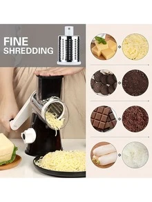 Rotary Cheese Grater - Khmer Kitchen Handheld Cheese Grater With Handle, Veggie Shredder Nut Mill Grinder, 3 Interchangeable Stainless Steel Drums, And Powerful Suction Base With Free Cleaning Brush - Black - View 3