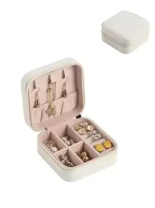 1 hộp đựng trang sức mini, hộp đựng trang sức du lịch có khóa kéo, hộp đựng bông tai, dây chuyền, nhẫn di động, chất liệu da, hộp đựng trang sức, quà tặng cho phụ nữ, bé gái, bạn gái, đồ dùng cần thiết khi đi học, túi đựng đồ đi biển mùa hè, túi đựng mỹ phẩm, hộp đựng mỹ phẩm, túi đựng đồ trang điểm, đồ dùng học tập - Màu be - Xem 3