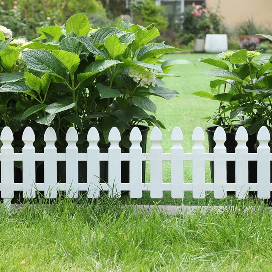 4pcs White Insert-style Garden Fence With Green Floral Pattern, Country Style - White - View 1