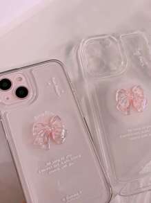 Funda de teléfono para el Día de San Valentín con decoración de lazo, funda de teléfono transparente compatible con iPhone 15/15Pro/15Plus/15Promax, resistente al agua, a los golpes y a los arañazos - Multicolor - Ver 3