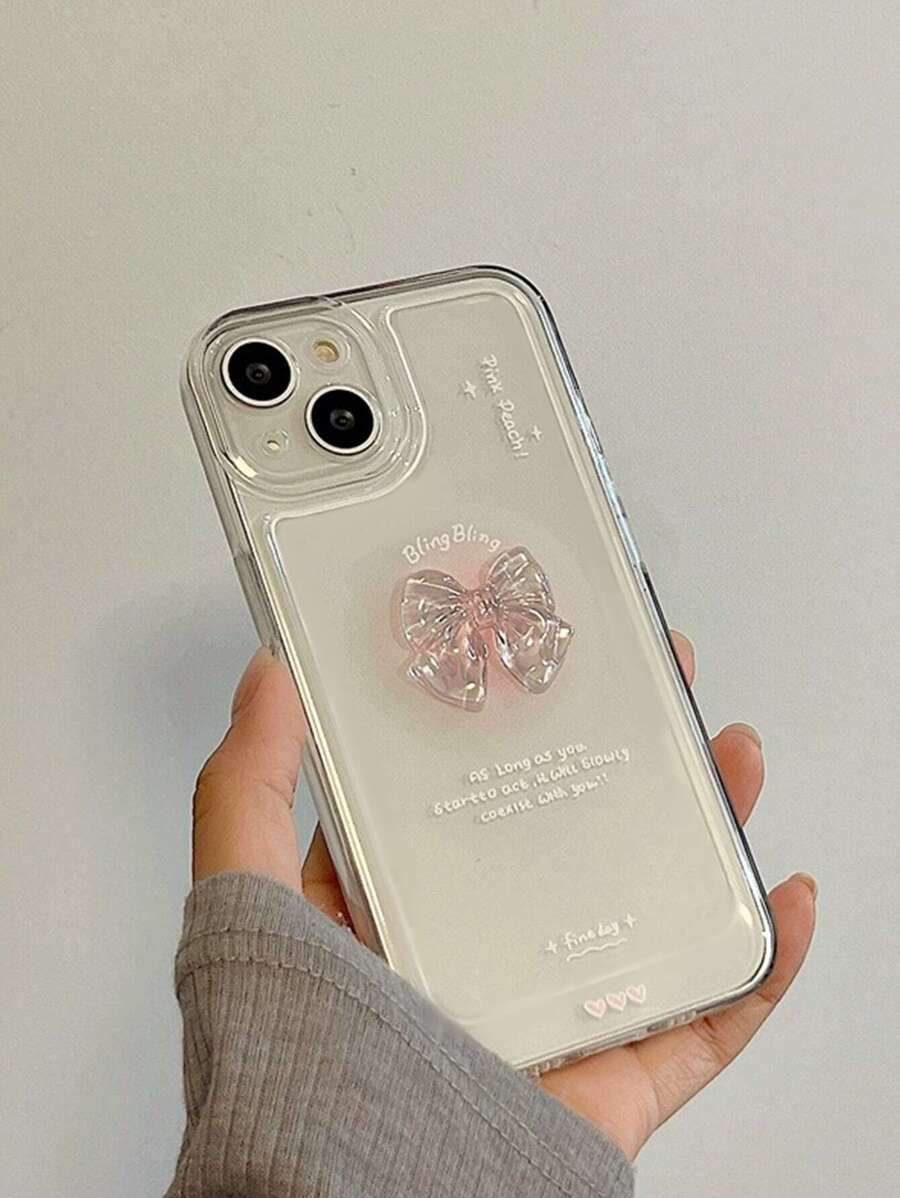 Funda de teléfono para el Día de San Valentín con decoración de lazo, funda de teléfono transparente compatible con iPhone 15/15Pro/15Plus/15Promax, resistente al agua, a los golpes y a los arañazos - Multicolor - Ver 1
