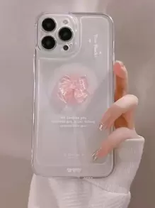 Funda de teléfono para el Día de San Valentín con decoración de lazo, funda de teléfono transparente compatible con iPhone 15/15Pro/15Plus/15Promax, resistente al agua, a los golpes y a los arañazos - Multicolor - Ver 2