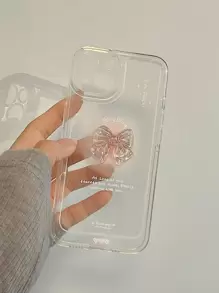 Funda de teléfono para el Día de San Valentín con decoración de lazo, funda de teléfono transparente compatible con iPhone 15/15Pro/15Plus/15Promax, resistente al agua, a los golpes y a los arañazos - Multicolor - Ver 4