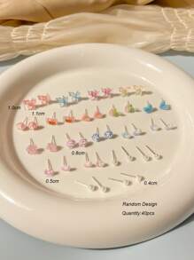20 Pair/Set Random Color Resin Flower & Butterfly Stud Earring For Women Girls Daily Jewelry Gifts Valentines,Mom,Mother,Mother's Day,Gift - Multicolor - View 4