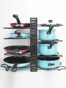 1pc Adjustable Modern & Simple Black Metal Kitchen Countertop Storage Rack For Multiple Kitchenware Such As Chopping Board, Lid, Pots & Pans, Etc. Model A Is Double-sided And Model B Is Single-sided. - Black - View 6