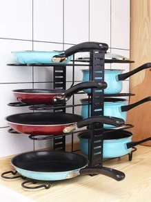 1pc Adjustable Modern & Simple Black Metal Kitchen Countertop Storage Rack For Multiple Kitchenware Such As Chopping Board, Lid, Pots & Pans, Etc. Model A Is Double-sided And Model B Is Single-sided. - Black - View 7