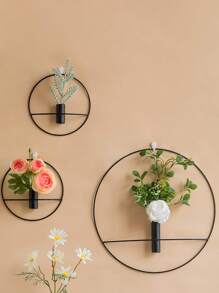 1pc Nordic Style Wall Decoration Iron Art Wall Ornament Creative Home Decoration Living Room Decor Tv Background Decorative Flower Arrangement Wall Decor Office Wall Hanging Decoration,Home Decor ,Room Decor,Wall Decor Gifts Birthday Graduation - Black - View 2