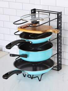 1pc Adjustable Modern & Simple Black Metal Kitchen Countertop Storage Rack For Multiple Kitchenware Such As Chopping Board, Lid, Pots & Pans, Etc. Model A Is Double-sided And Model B Is Single-sided. - Black - View 8