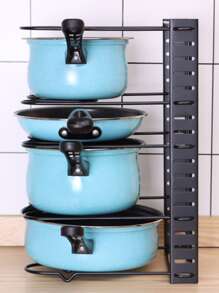 1pc Adjustable Modern & Simple Black Metal Kitchen Countertop Storage Rack For Multiple Kitchenware Such As Chopping Board, Lid, Pots & Pans, Etc. Model A Is Double-sided And Model B Is Single-sided. - Black - View 11