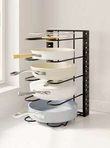 1pc Adjustable Modern & Simple Black Metal Kitchen Countertop Storage Rack For Multiple Kitchenware Such As Chopping Board, Lid, Pots & Pans, Etc. Model A Is Double-sided And Model B Is Single-sided. - Black - View 10