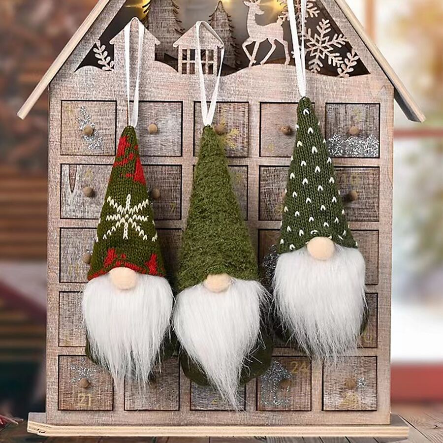 3pcs Christmas Decoration Hanging Ornaments Set, Green Knitted Wool Material, Christmas Tree Pendant,Christmas - Green - View 1