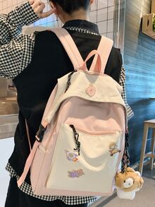 Fashion Colour-block Teen Backpack For Girls, Student School Bag, Double Shoulder Bag - Multicolor - View 2