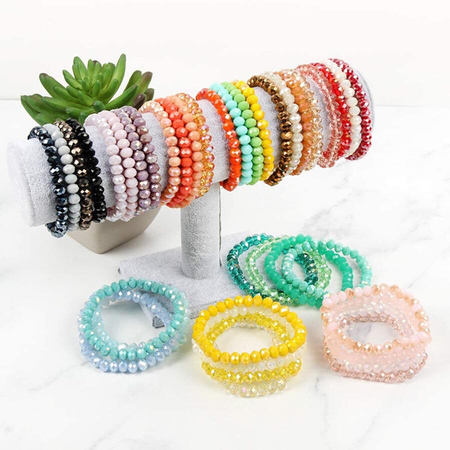4pcs Phong cách Bohemian Nhiều lớp Kết cườm Vòng tay Bộ , 8mm Nhân tạo Pha lê Và Dây đàn hồi Thiết kế In Tươi Cắt Thời trang , Hỗn hợp Màu sắc - Một cỡ - Xem 1