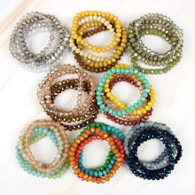 4pcs Phong cách Bohemian Nhiều lớp Kết cườm Vòng tay Bộ , 8mm Nhân tạo Pha lê Và Dây đàn hồi Thiết kế In Tươi Cắt Thời trang , Hỗn hợp Màu sắc - Một cỡ - Xem 6