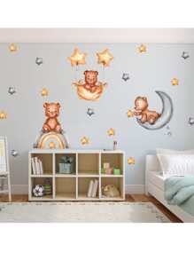 con patrón de oso de dibujos animados casa Pegatina de pared , habitación adorno Calcomanía - Caqui - Ver 1