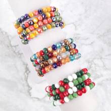 4pcs Phong cách Bohemian Nhiều lớp Kết cườm Vòng tay Bộ , 8mm Nhân tạo Pha lê Và Dây đàn hồi Thiết kế In Tươi Cắt Thời trang , Hỗn hợp Màu sắc - Một cỡ - Xem 4