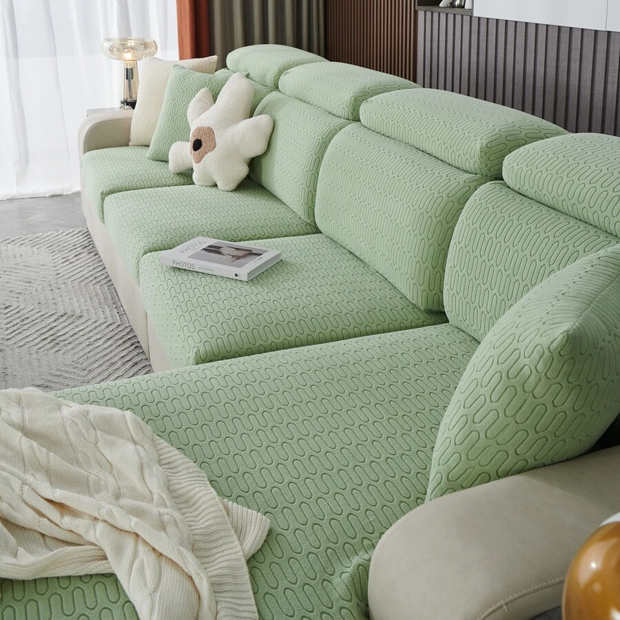 1入傑卡多民俗藝術沙發坐墊套,全季通用,安裝簡單,高彈寵物防髒沙發坐墊套 - 綠色 - 查看 1