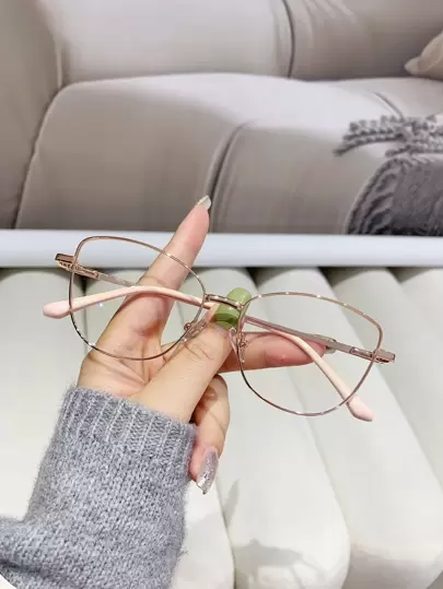 1pc Women Pink Cat Eye Optical Glasses Metal Frame Fashion Versatile Decorative Clear Lens Eyewear For Daily Wear