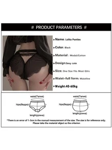 Japanese-Style Sexy Lace & Mesh Transparent Bow Knot Low-Rise Cut Out Triangle Panties - Black - View 5