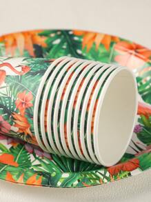 120pcs Disposable Summer Green Flamingo Theme Birthday Party Tableware Set, Includes 9inch/7inch Plates, Napkins, Cups, Dessert Plates, Suitable For 20 Guests - Green - View 4