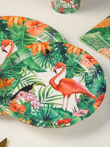120pcs Disposable Summer Green Flamingo Theme Birthday Party Tableware Set, Includes 9inch/7inch Plates, Napkins, Cups, Dessert Plates, Suitable For 20 Guests - Green - View 3