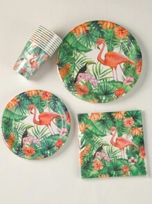 120pcs Disposable Summer Green Flamingo Theme Birthday Party Tableware Set, Includes 9inch/7inch Plates, Napkins, Cups, Dessert Plates, Suitable For 20 Guests - Green - View 9