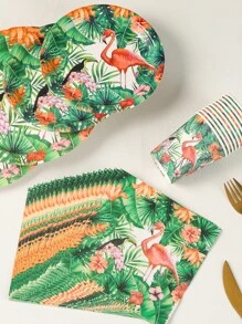 120pcs Disposable Summer Green Flamingo Theme Birthday Party Tableware Set, Includes 9inch/7inch Plates, Napkins, Cups, Dessert Plates, Suitable For 20 Guests - Green - View 7
