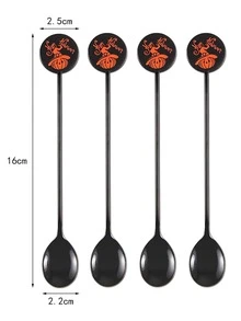 1pc Themed Random Color 304 Stainless Steel Coffee Spoon, Dessert Spoon, Mixing Spoon, Ice Cream Spoon - Multicolor - View 3