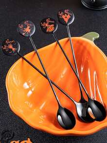 1pc Themed Random Color 304 Stainless Steel Coffee Spoon, Dessert Spoon, Mixing Spoon, Ice Cream Spoon - Multicolor - View 1