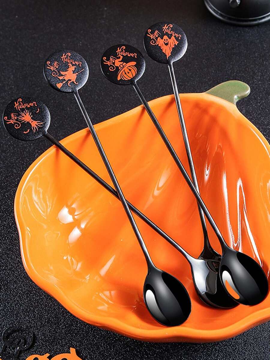 1pc Themed Random Color 304 Stainless Steel Coffee Spoon, Dessert Spoon, Mixing Spoon, Ice Cream Spoon - Multicolor - View 1