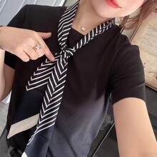 1pc Women's Black & White Houndstooth Pattern Printed Small Neck Scarf - Black - View 1