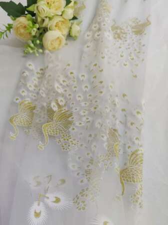 1pc Peacock Inspired Decorative Sheer Voile Curtain Fabric For Diy, 1 Meter