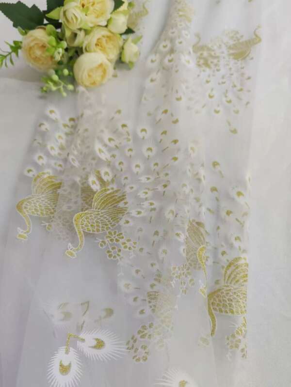 1pc Peacock Inspired Decorative Sheer Voile Curtain Fabric For Diy, 1 Meter