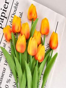 5PCS Artificial Tulips Flowers Real Touch PU Faux Tulip Bouque, Realistic Fake Flower Stems For Home Office Kitchen Wedding Decoration, DIY Floral Arrangements, Spring Home Party,Anniversary And Mother's Day Gifts - Orange - View 3
